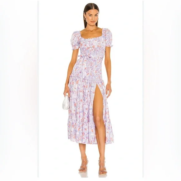 Likely Dresses | New Likely Floral Revolve Tiered Purple Smocked Belted Puff Sleeve Maxi Dress | Color: Pink/Purple | Size: 4 | 0_Oliveit's Closet Likely Dresses | New Likely Floral Revolve Tiered Purple Smocked Belted Puff Sleeve Maxi Dress | Color: Pink/Purple | Size: 4 | 0_Oliveit's Closet